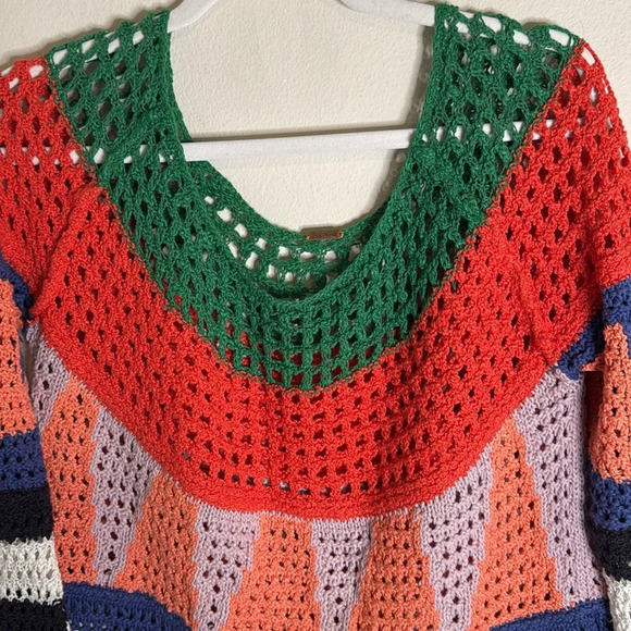 Free People Modern Art Crochet Sweater Size S/M Boho Grandmacore - Picture 6 of 9